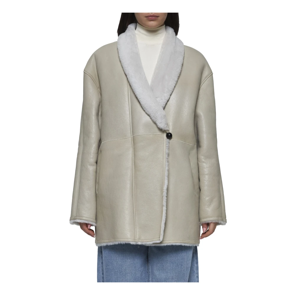 Isabel marant Omkeerbare Shearling Jas met Shawl Revers White Dames