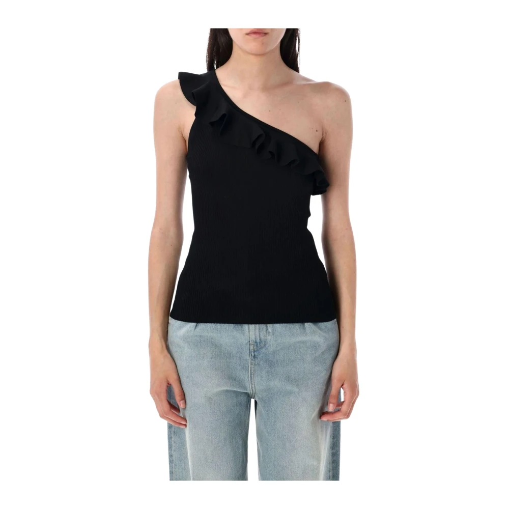 Zimmermann Women's Black Rhiannon One-Shoulder Ruffled Top