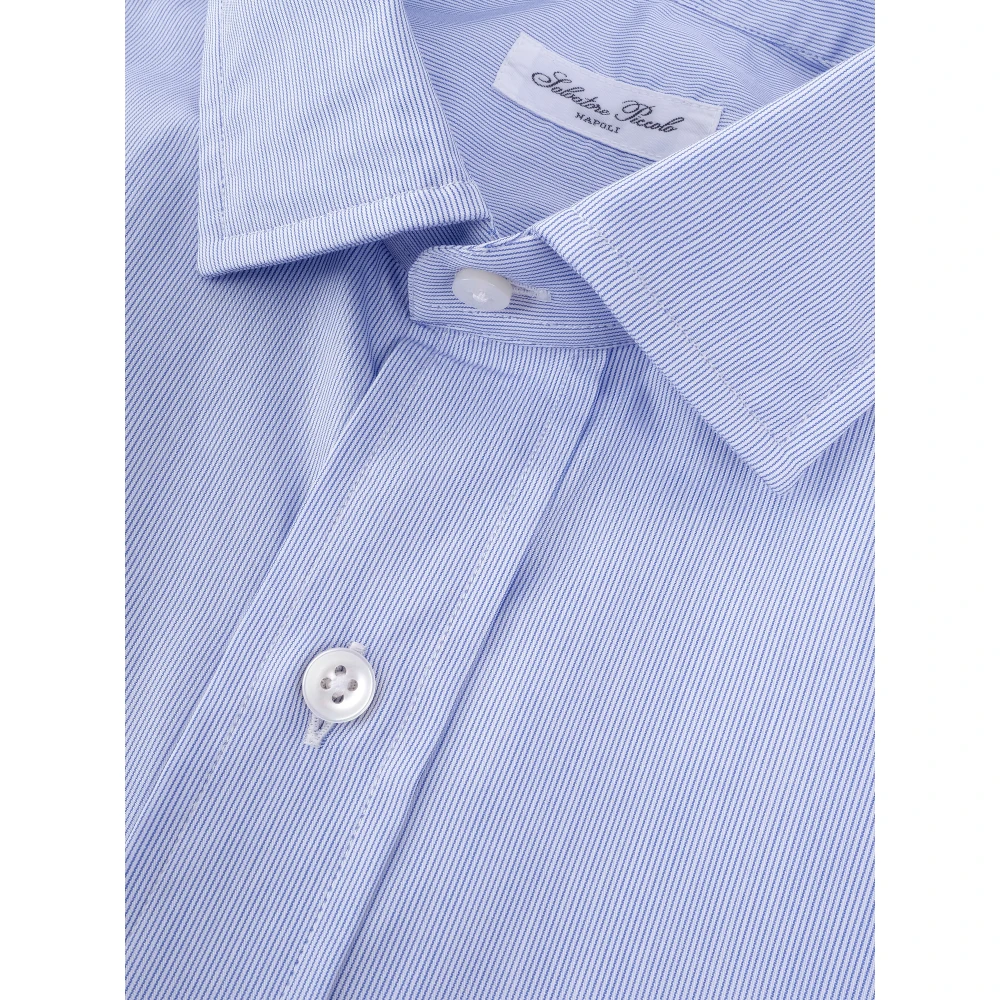 Salvatore Piccolo Gestreept Kent Kraag Overhemd Blue Heren