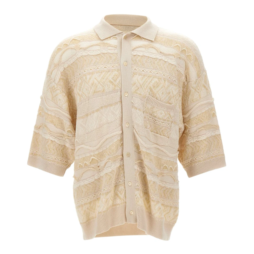 Laneus Men's Beige Cardigans, Xs/S, Jacquard Knit Shirt