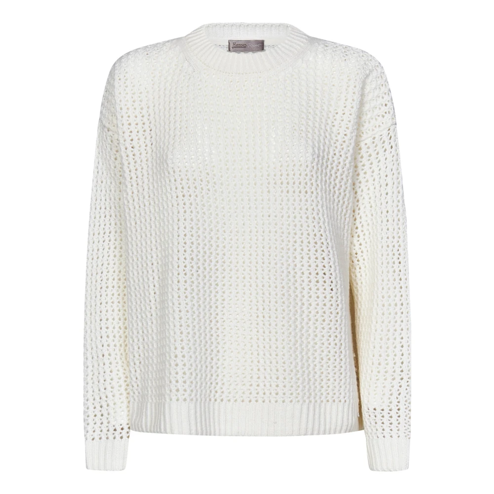 Herno Witte Wollen Gebreide Trui met Ronde Hals White Dames
