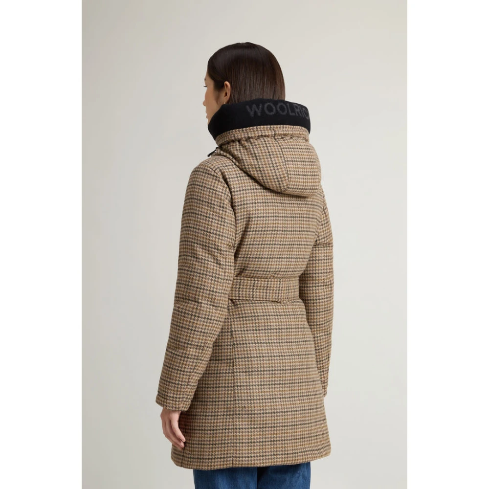 Woolrich Groene Pied De Poule Parka Jas Brown Dames