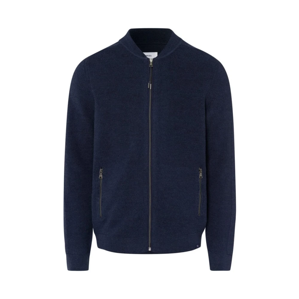 BRAX vest opstaande kraag donkerblauw rits effen wol