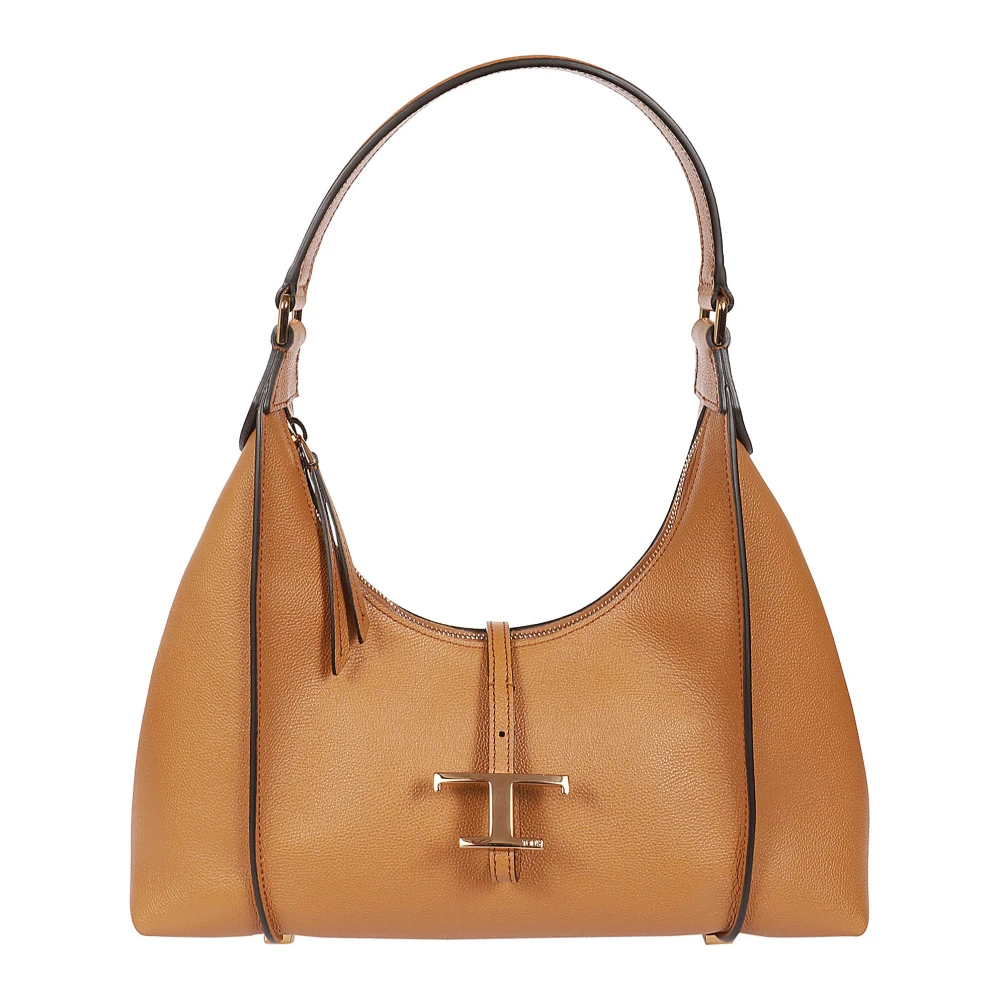 TOD'S Kenya Gehamerde Leren Tas met Rits Brown Dames