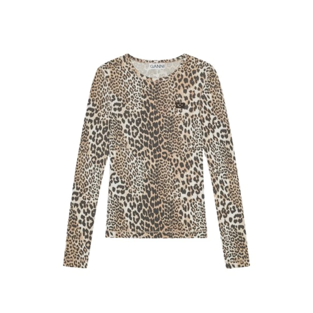 Ganni Soft Cotton Rib Long Sleeve - Female - Long Sleeve T-Shirts - Brown - M - Tops