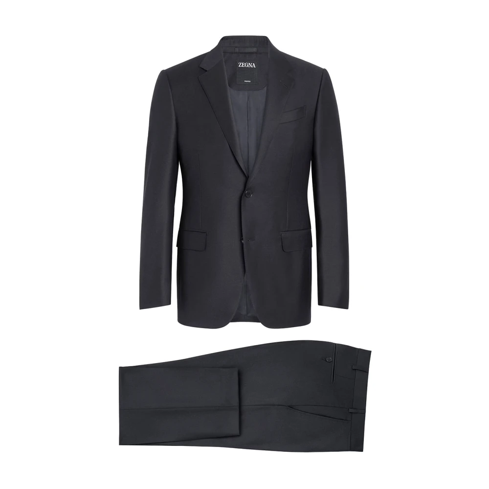Zegna Blue Single Breasted Suits, Male, 2XL, Trofeo Wool Two-Piece Suit