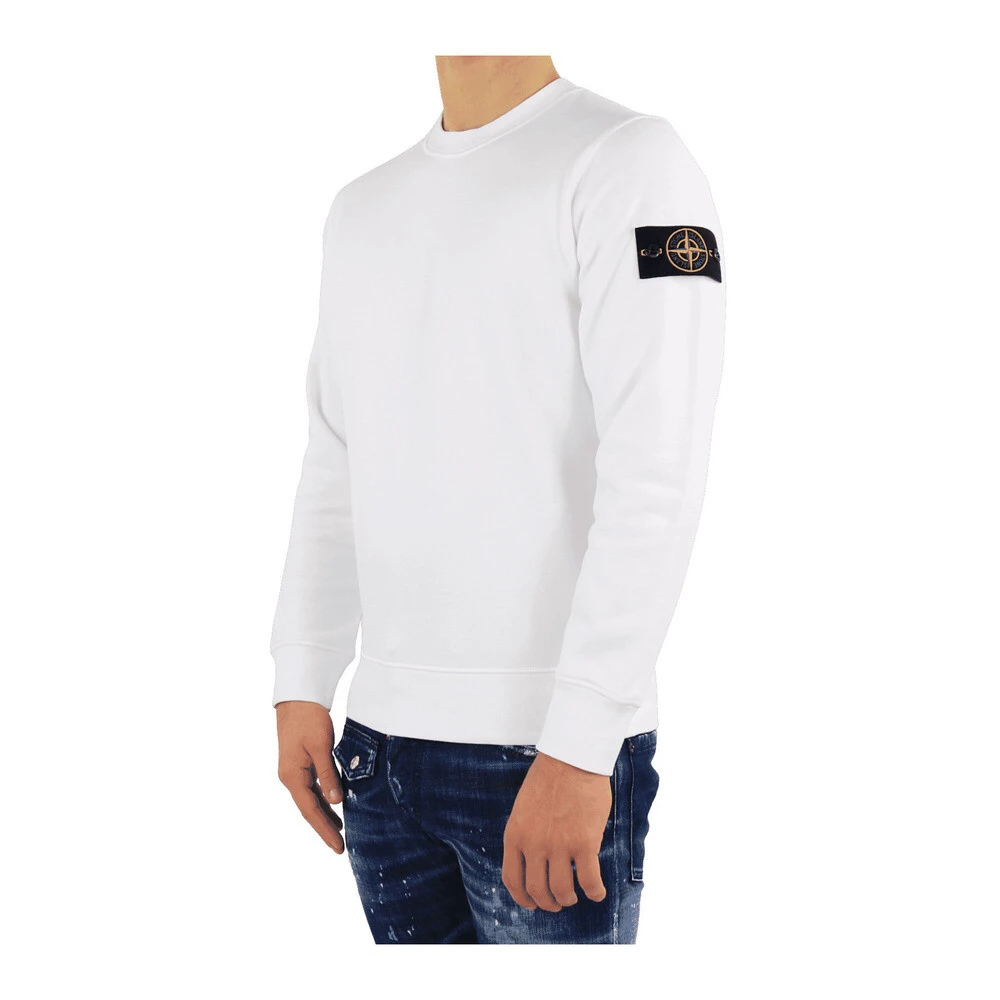 Stone Island Witte Crewneck Sweatshirt met Logo Patch White Heren