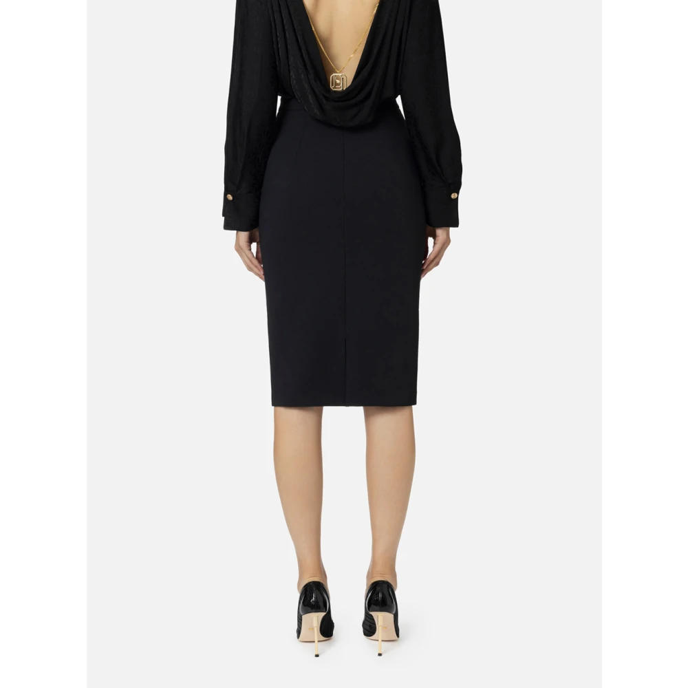 Elisabetta Franchi Zwarte Midi Rok met Franse Zakken Black Dames
