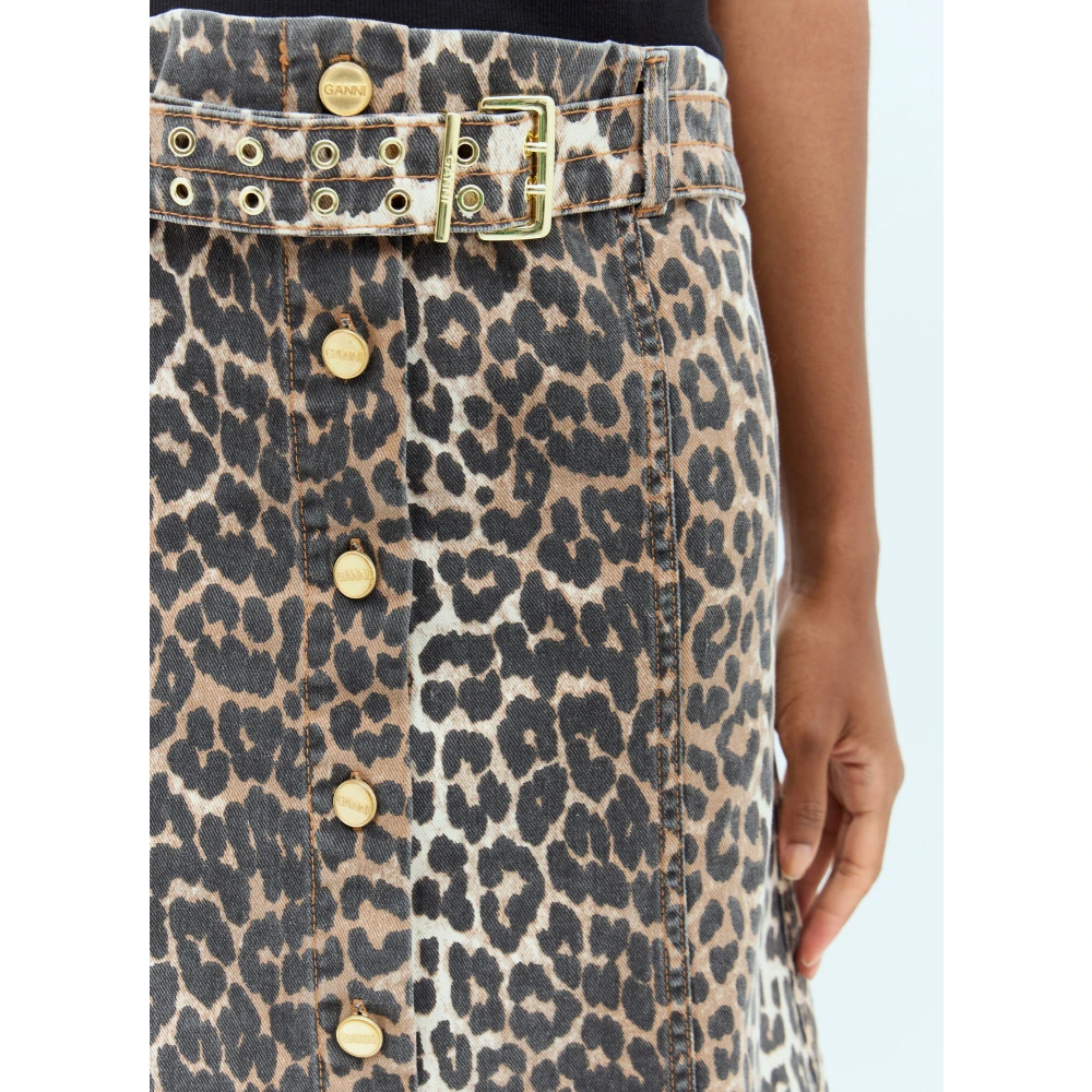 Ganni Leopard Denim Bandeau Top Brown Dames