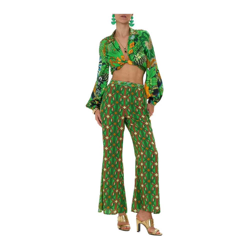 Camilla 70's Geïnspireerde Groene Geometrische Flare Broek Multicolor Dames