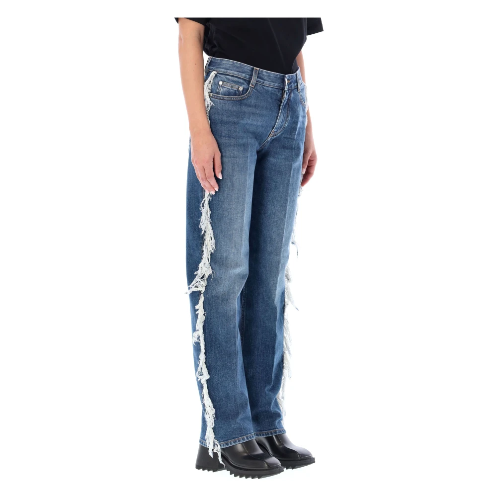 Stella Mccartney Vintage Donkere Fringed Straight Leg Jeans Blue Dames