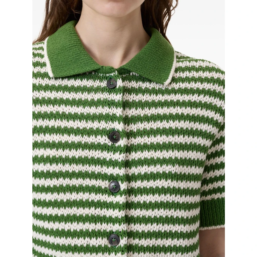 closed Groene Gestreepte Trui Met Knoopsluiting Korte Mouwen Green Dames