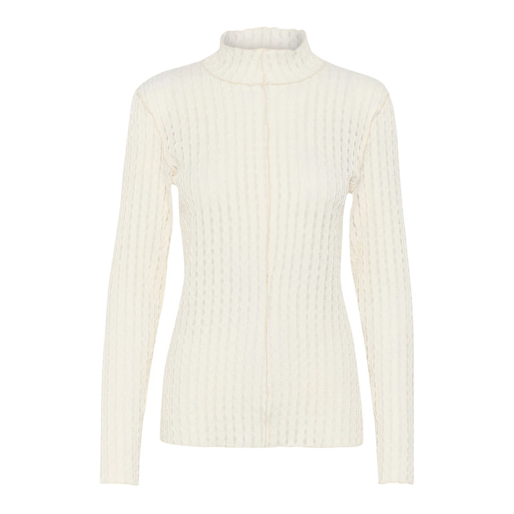 Karen by Simonsen Egret Slim-fit Blouse met Hoge Hals White Dames
