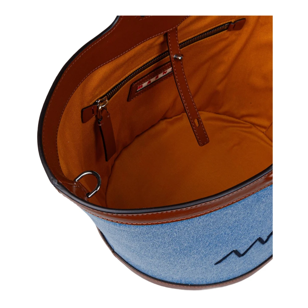 Marni Denim en leren tropicalia handtas met geborduurd logo Blue Dames