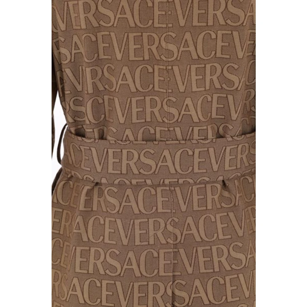 Versace Beige Jacquard Trenchcoat met klassieke kraag Brown Dames