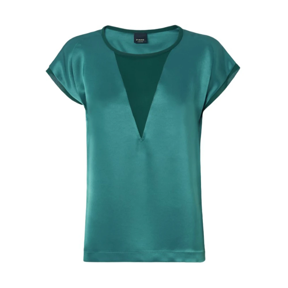 Pinko Satijnen Blouse met Georgette Inzet Green Dames