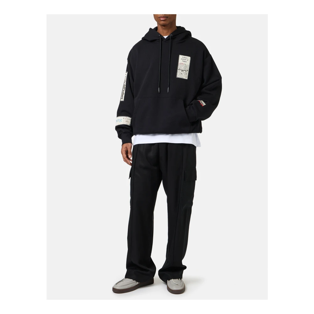 Iceberg Zwarte relaxte pasvorm katoenen hoodie met krantenprint Black Heren