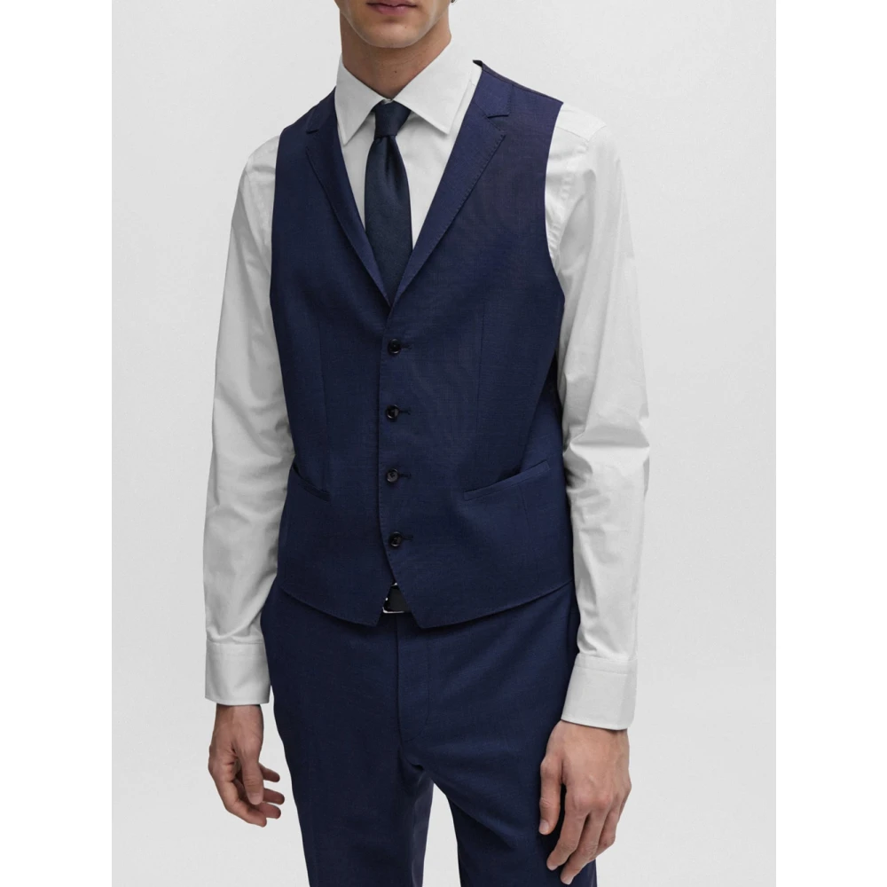 Hugo Boss Single Breasted Suits Blue Heren