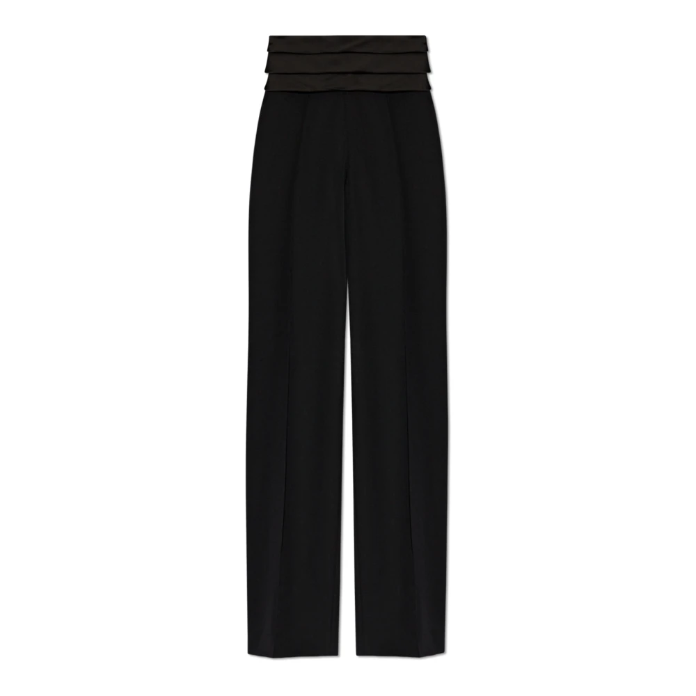 Balmain Black Wool Trousers With Leg Stitching - Female - Wide Trousers - M - Trousers
