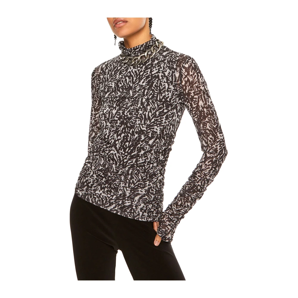 PATRIZIA PEPE Smock Kraag All-Over Print T-shirts Black Dames