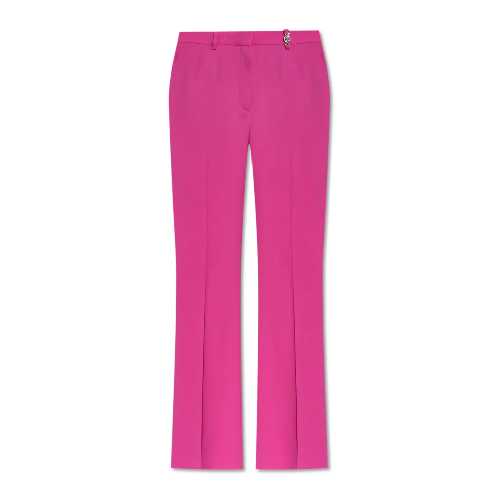 Versace Women's Pink Wool Pleated Trousers - Wide Trousers - S - Trousers