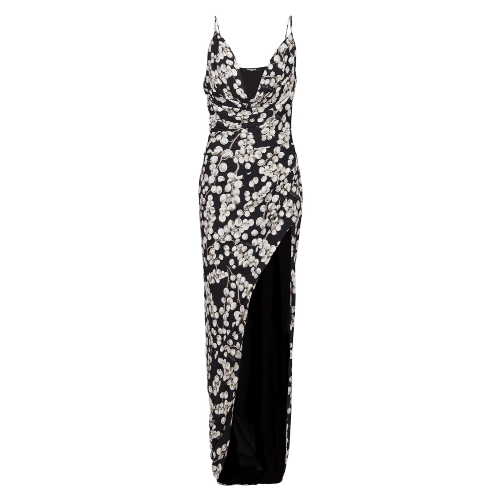 Balmain Lange jurk met rode bessenprint Black Dames
