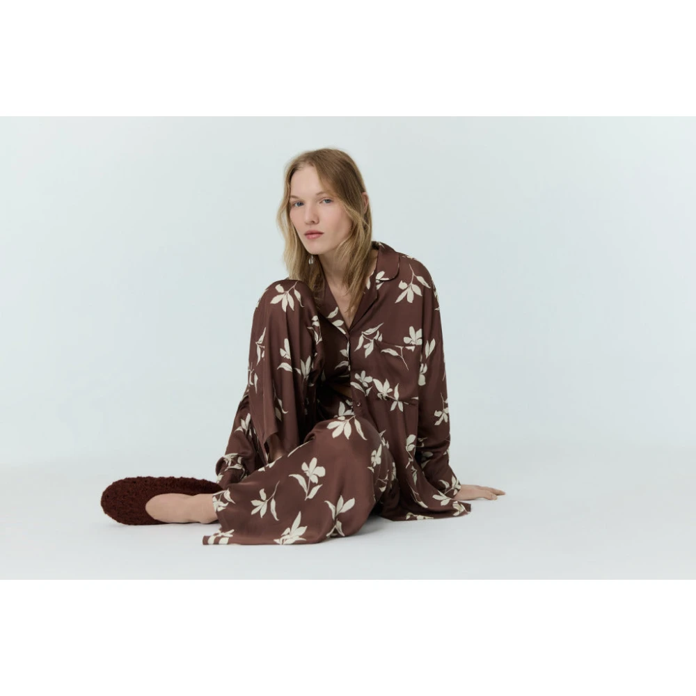 The New Society Petal Bloom Wide-Legged Pants Brown Dames