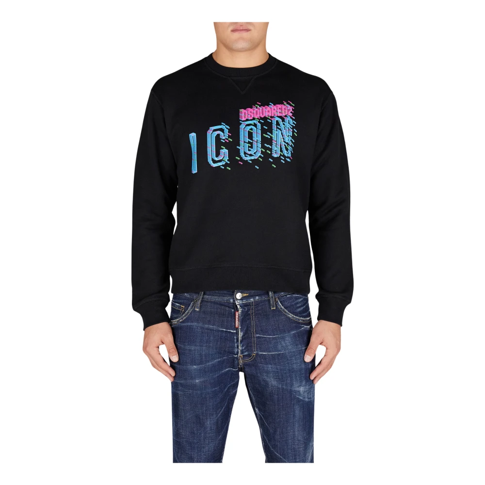 Dsquared2 Gepixelde Logo Zwarte Katoenen Sweatshirt Black Heren