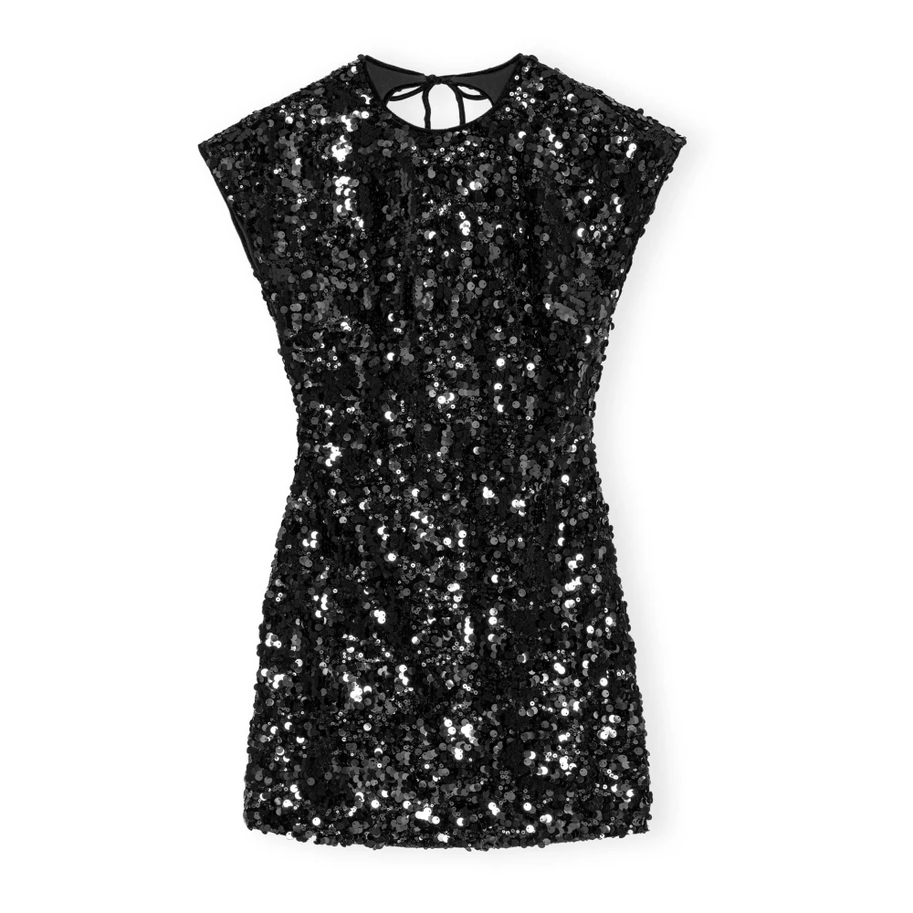 Ganni Velvet Pailletten Mini Jurk Black Dames