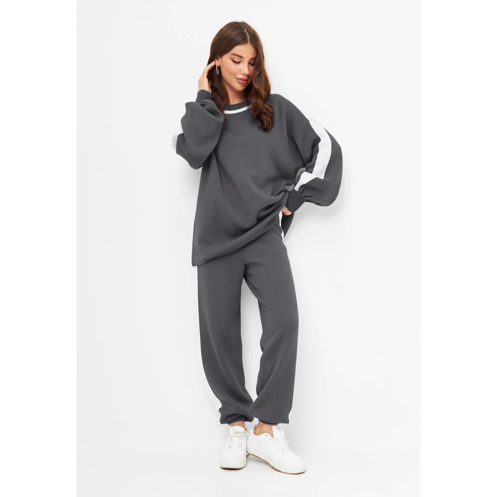 Cesare Gaspari Luxe Gebreide Jogger Set Grijs Gray Dames