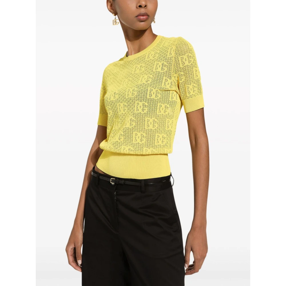 Dolce & Gabbana Gele Monogram Jacquard Trui Yellow Dames