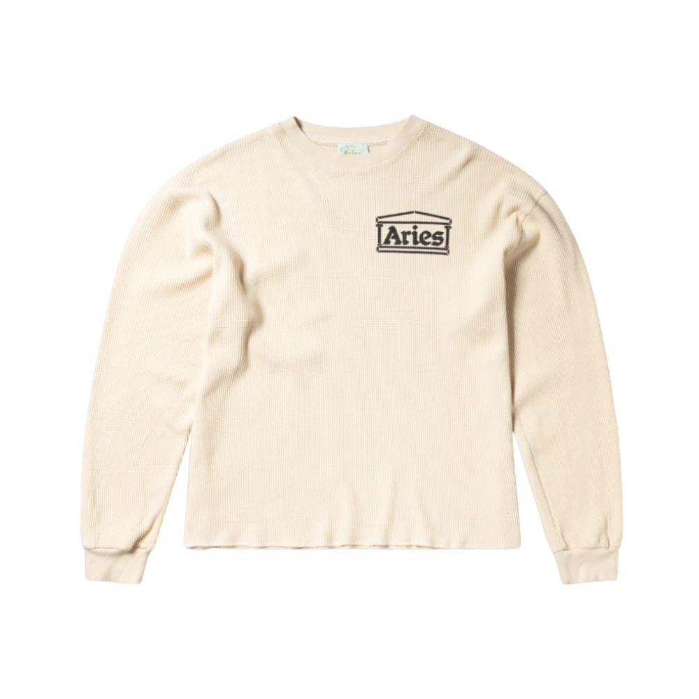 Aries Lange Mouw Wafel T-shirt Beige Heren