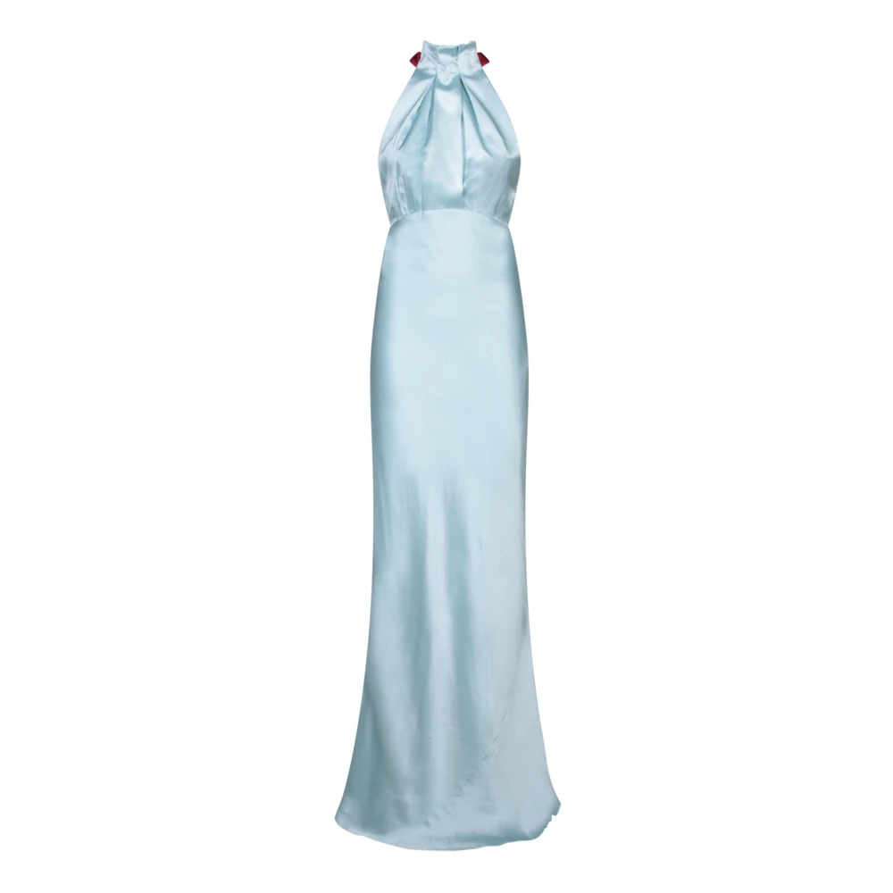 Saloni Blauwe Zijden Halterjurk Elegant Statement Blue Dames