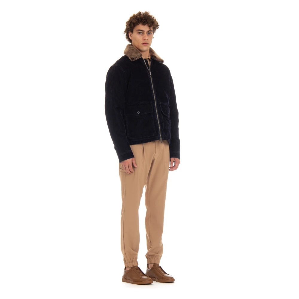 Moorer Blauwe Zip Jas met Afneembare Shearling Kraag Blue Heren