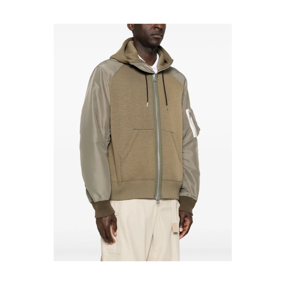 Sacai Olijfgroene Hoodie met Rits Green Heren