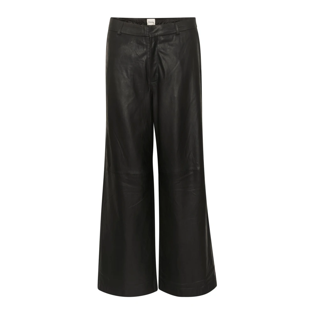 My Essential Wardrobe Zwarte Leren Wijde Pijp Broek Black Dames