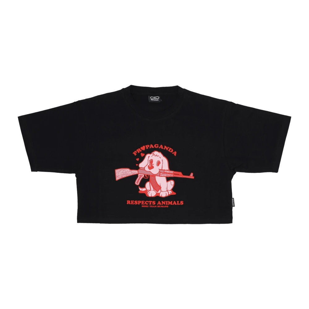 Propaganda Puppy Croptop Tee Zwart Katoen Black Dames