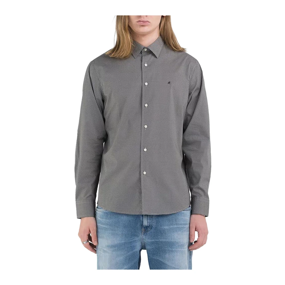 Replay Micro-Pattern Logo Shirt Black Heren