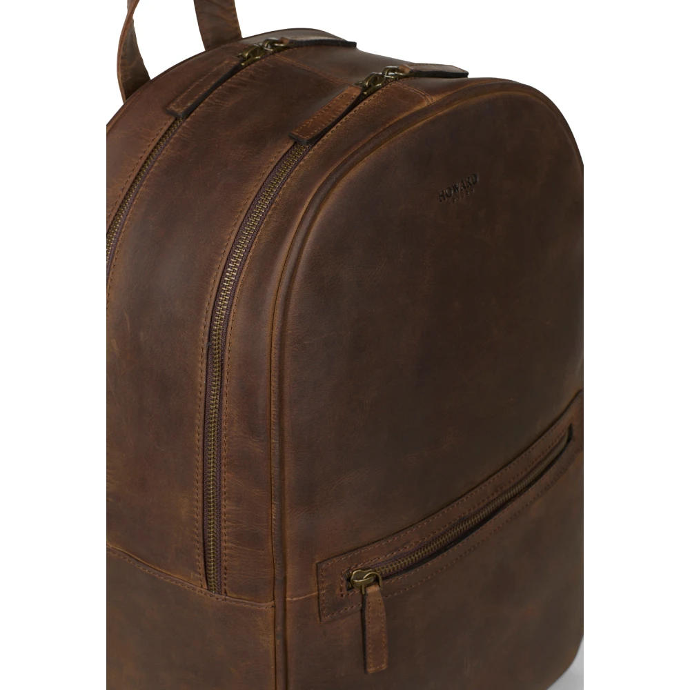 Howard London Bruine leren rugzak met buitenvak Brown Heren