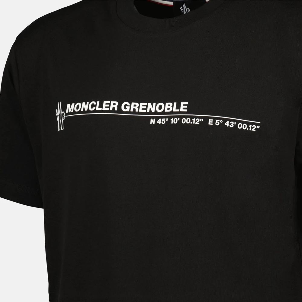 Moncler Bedrukt T-shirt Zwart Korte Mouwen Ronde Hals Black Heren