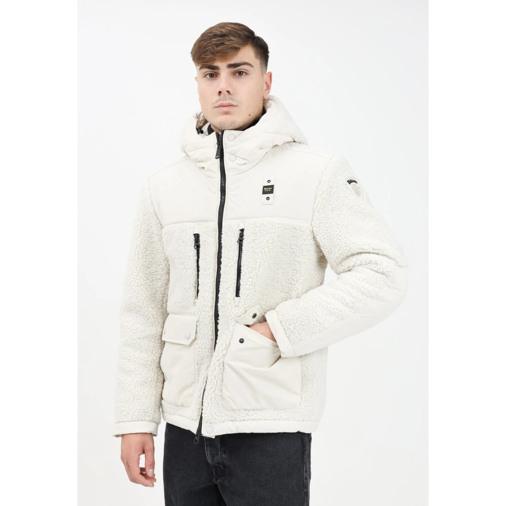 Blauer Witte Gewatteerde Jas met Bont White Heren
