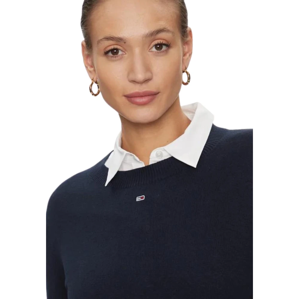 Tommy Hilfiger Blauwe Trui Ronde Hals Lange Mouw Blue Dames