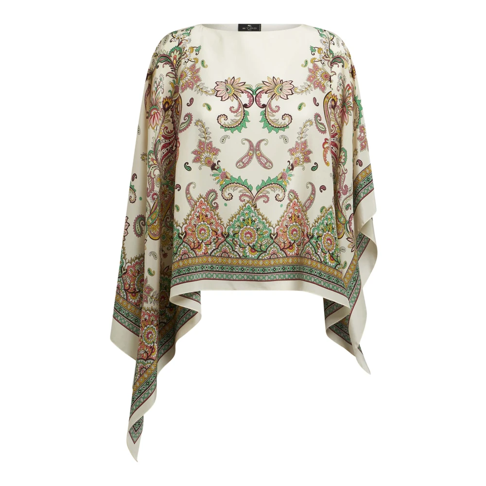 Etro Vit Blommig Paisley Silke Poncho Multicolor, Dam