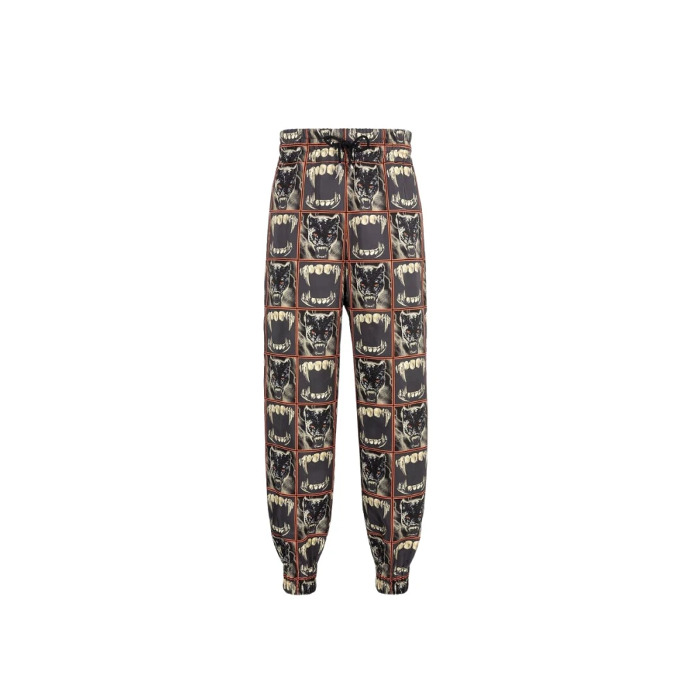 Roberto Cavalli Black Sweatpants, Male, S, Panther-Print Joggers With Tiger Tooth Hardware