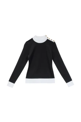 Button Detail Mock Neck Knit