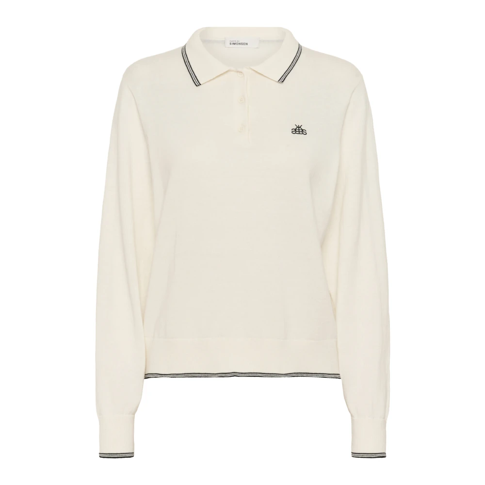 Karen by Simonsen Sportieve Polo Trui met Geborduurd Detail Beige Dames