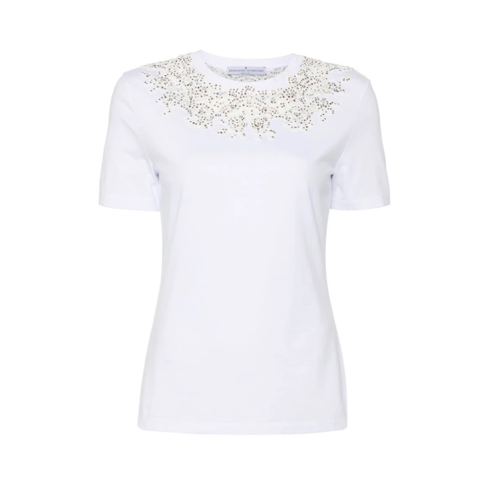Ermanno Scervino Kristal Kant T-shirt met Tule Panelen White Dames
