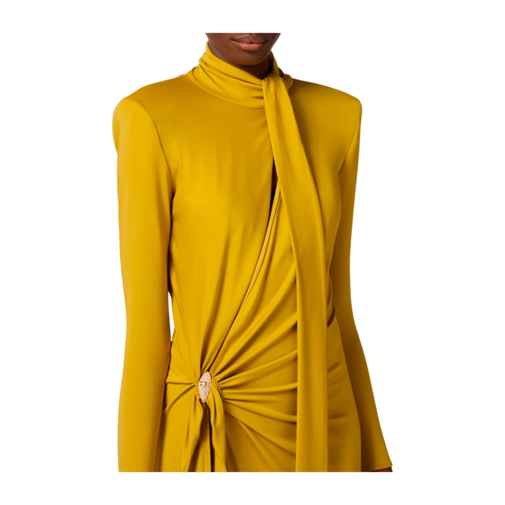 Elisabetta Franchi Elegante Lange Avondjurk met Juweelversieringen Yellow Dames