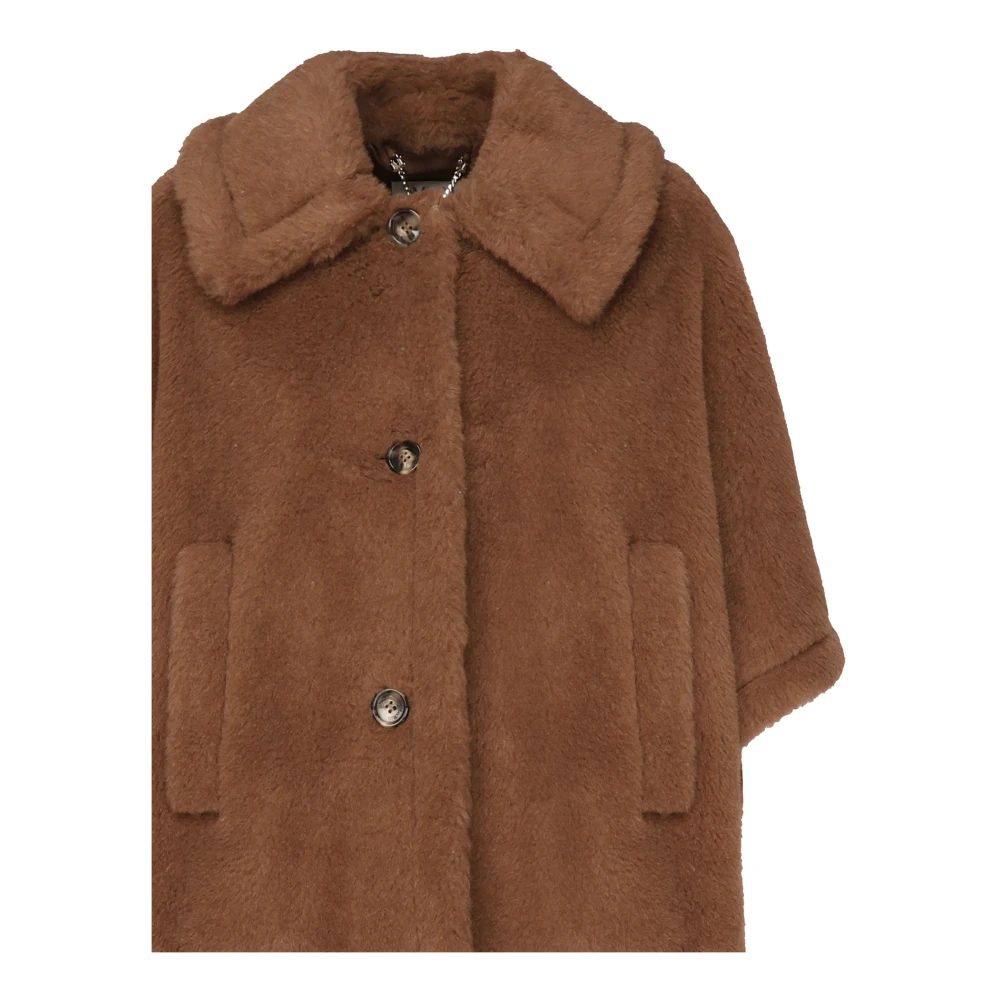 Max Mara Bruine Alpaca Cashmere Jas met Knoopsluiting Brown Dames