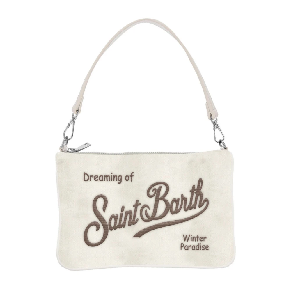 Saint Barth Witte Velvet Pochette met Borduurwerk White Dames